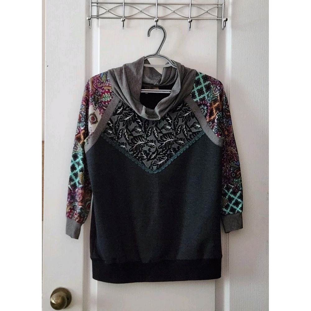 Metamorphose Creations MTL  Women's Cowl‎ Neck 3/4 Sleeve Top Gray Size M